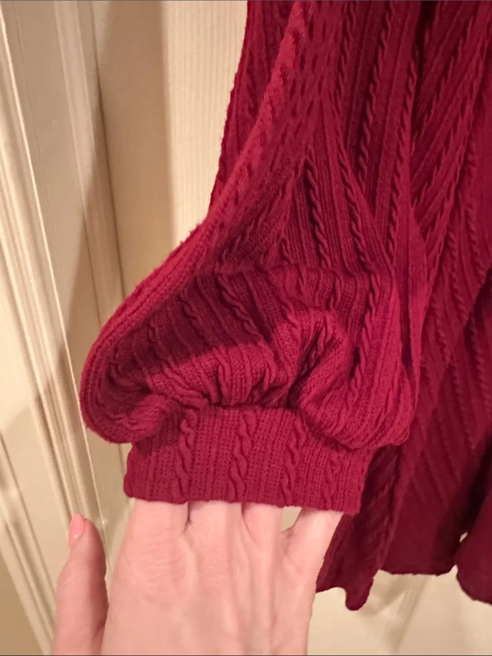 SHEIN Burgundy Long Sleeve Babydoll Dress